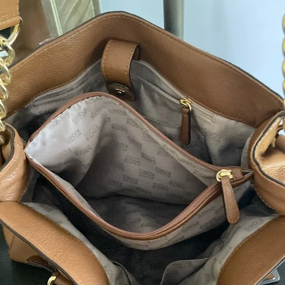 Michael Kors Brown and Gold Satchel with Structured Design